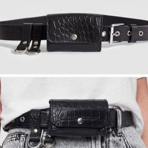 All Saints Black Leather Belt Bag